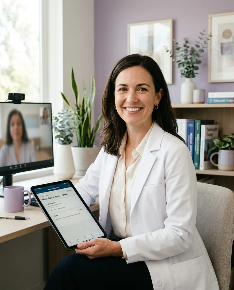 DirectCare AI clinician reviewing a patient intake at her desk