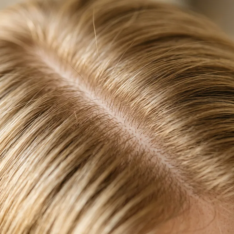 Close-up of healthy hair part with new baby hairs